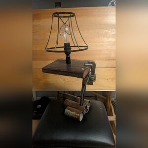 Industrial Pipe Table Lamp with Wire Cage Shade